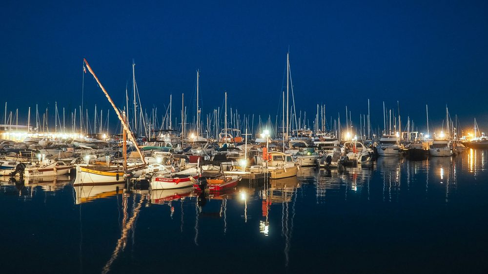 Cannes marina at night